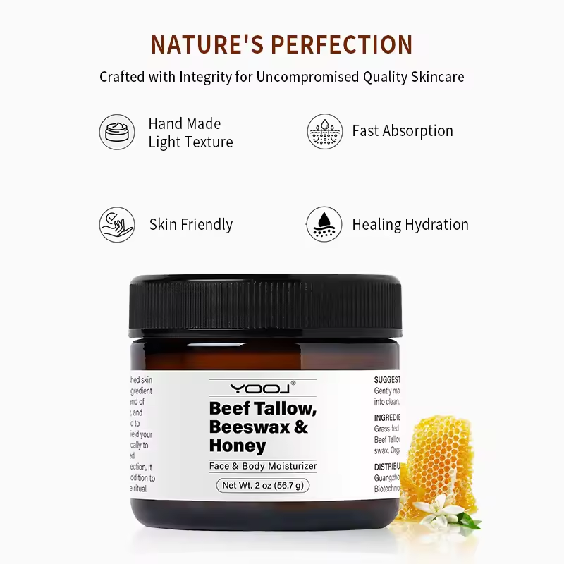 Beef Tallow, Beeswax & Honey Face & Body Moisturizer - Pure Natural Hydrating Balm for Dry, Sensitive Skin, Acne-Prone Skin - 56g