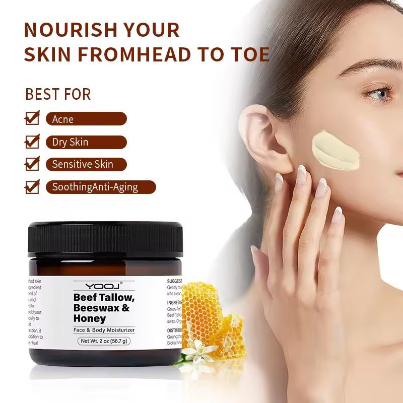 Beef Tallow, Beeswax & Honey Face & Body Moisturizer - Pure Natural Hydrating Balm for Dry, Sensitive Skin, Acne-Prone Skin - 56g