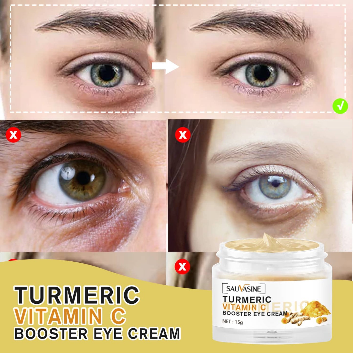 Britains Beauty Turmeric Vitamin C Booster Eye Cream – Anti-Aging, Dark Circles, Puffiness, Fine Lines, Hydrating & Brightening Eye Treatment – 15g