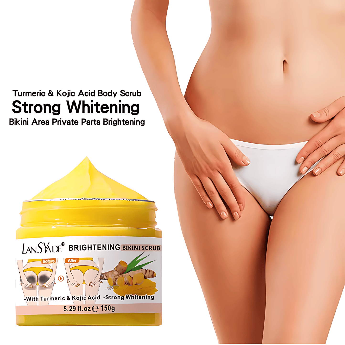 Brightening Bikini Scrub - Turmeric & Kojic Acid, Whitening and Brightening for Private Parts, Dark Spots Removal, 150g, Strong Whitening, Smooth Skin