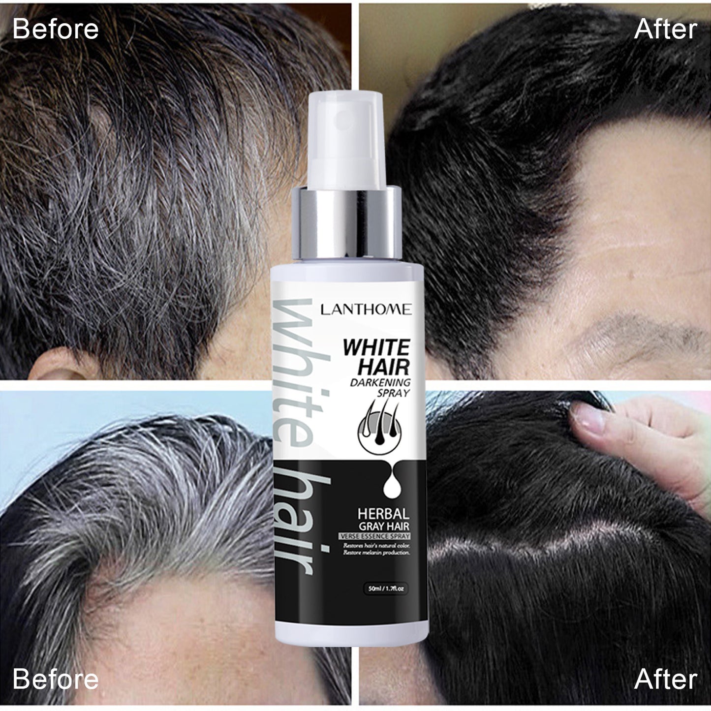 White Hair Darkening Spray with Herbal Ingredients, Restores Natural Color, Anti-Dandruff, Nourishes Hair Follicles, Reduces Itching & Flaky Scalp - 50ml