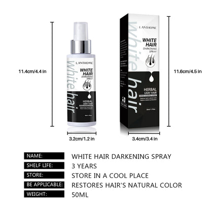 White Hair Darkening Spray with Herbal Ingredients, Restores Natural Color, Anti-Dandruff, Nourishes Hair Follicles, Reduces Itching & Flaky Scalp - 50ml