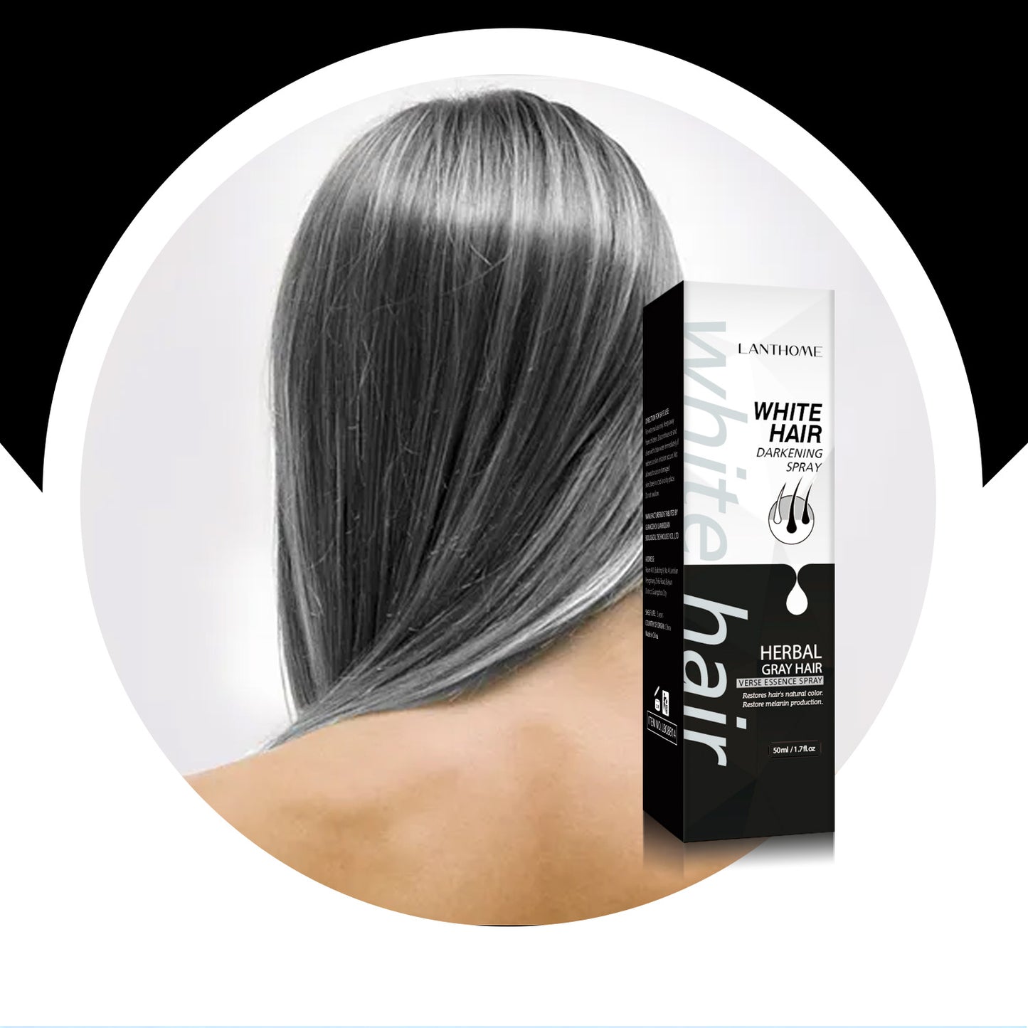 White Hair Darkening Spray with Herbal Ingredients, Restores Natural Color, Anti-Dandruff, Nourishes Hair Follicles, Reduces Itching & Flaky Scalp - 50ml