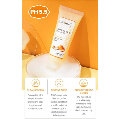 Britains Beauty Turmeric Facial Cleanser - Deep Cleansing, Acne Treatment, pH 5.5, Sweet Aroma, Lightens Dark Spots, Vegan & Cruelty-Free, 50g