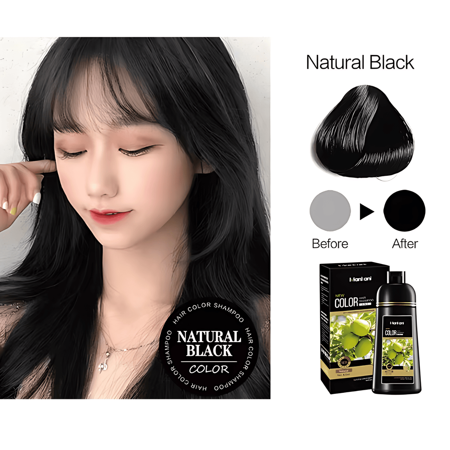 Hair Color Shampoo – Instant Ammonia-Free Hair Dye with Argan, Natural Herbal Essence, Ginseng, and Olive Extracts, 420ml