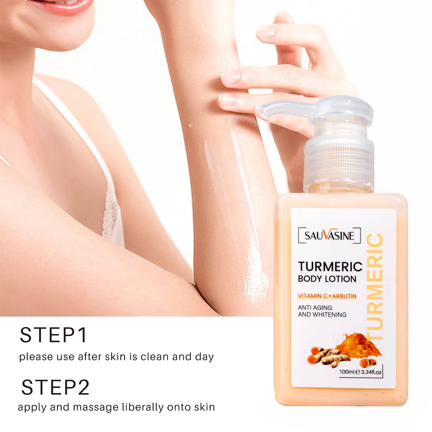 Britains Beauty Turmeric Body Lotion - Anti-Aging & Whitening - Vitamin C & Arbutin - Moisturizes & Brightens Skin - 100ml - Natural Ingredients, Hydrating Body Lotion for All Skin Types
