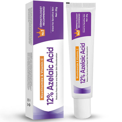 NourishMax Skin Clarifying 12% Azelaic Acid Cream - Dermatologist Recommended, Reduce Acne, Rosacea, and Discoloration, Face & Neck Brightening Formula, 20g