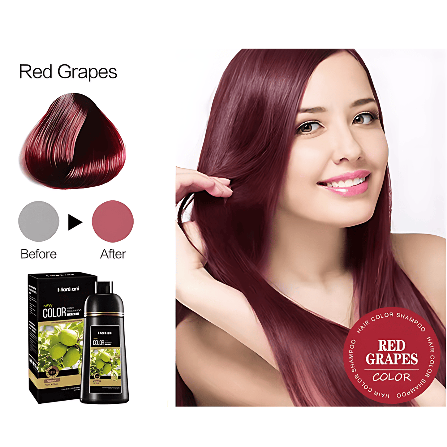 Red Grapes Hair Color Shampoo, Quick & Convenient Ammonia-Free Hair Colouring with Argan Oil, Ginseng Extract, Olive Extract & Polygonum, 420ml