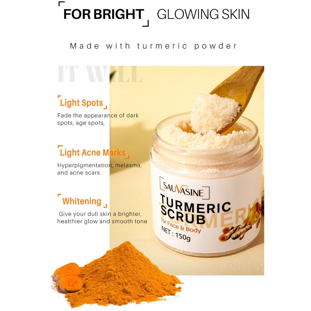 Britains Beauty Turmeric Scrub for Face and Body - Deep Cleansing, Detoxifying, Skin Brightening, Reduces Dark Spots, Lightens Acne Marks