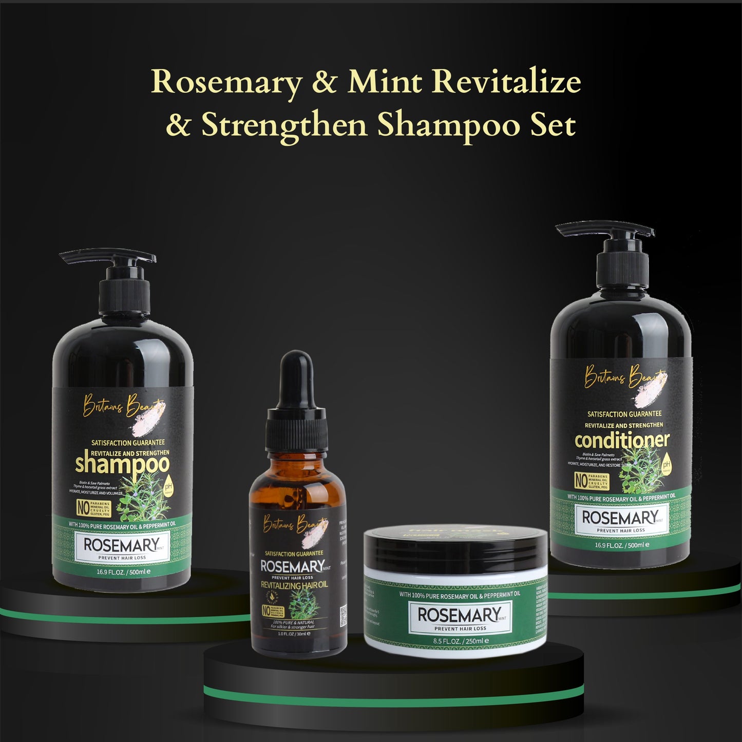 Britains Beauty Rosemary & Mint Revitalise and Strengthen Shampoo Set, Enhances Shine, Reduces Hair Loss, Hydrates Scalp, For All Hair Types, 1300ml Total