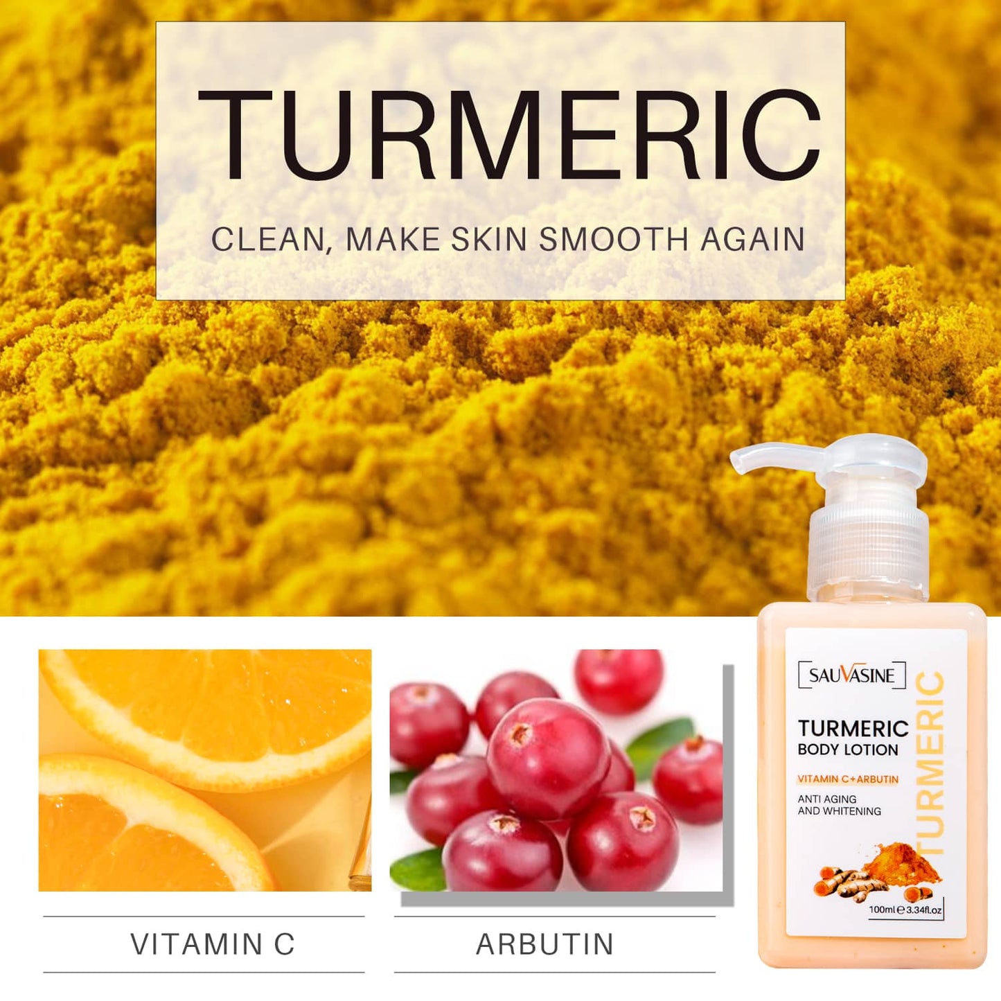 Britains Beauty Turmeric Body Lotion - Anti-Aging & Whitening - Vitamin C & Arbutin - Moisturizes & Brightens Skin - 100ml - Natural Ingredients, Hydrating Body Lotion for All Skin Types