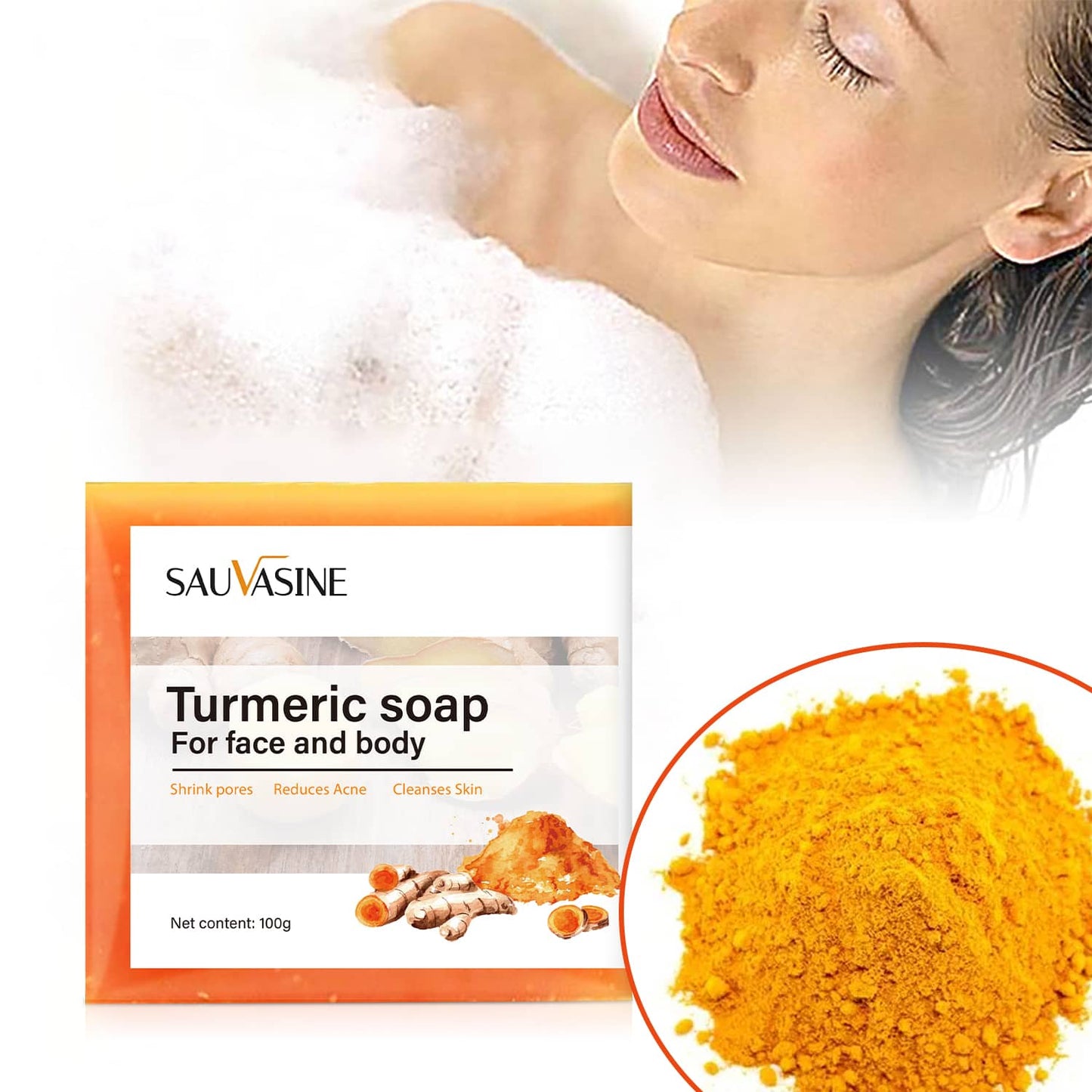 Britains Beauty Turmeric Soap for Face and Body - Natural Acne Treatment, Pore Shrinker, Anti-Inflammatory, Skin Cleanser - 100g