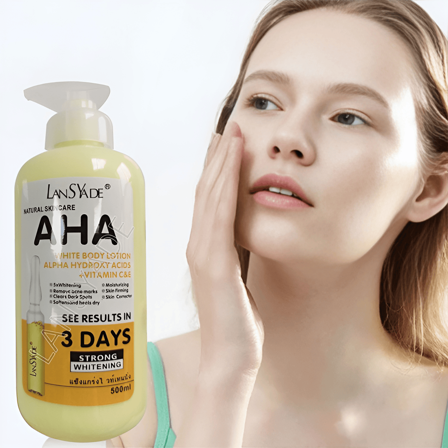 Britain's Beauty AHA Yellow Body Lotion - Alpha Hydroxy Acids + Vitamin C & E, 500ml - Skin Whitening, Moisturizing, Acne Mark Removal, and Skin Firming
