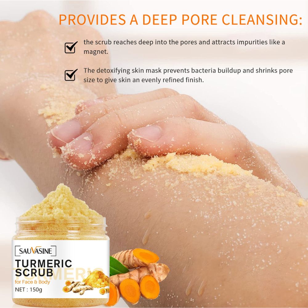 Britains Beauty Turmeric Scrub for Face and Body - Deep Cleansing, Detoxifying, Skin Brightening, Reduces Dark Spots, Lightens Acne Marks