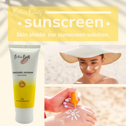 Britains Beauty Sunguard Supreme SPF 60 Sunscreen, Broad Spectrum UVA/UVB Protection, Lightweight Formula for Sensitive Skin - 50g