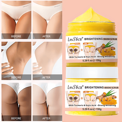 Brightening Bikini Scrub - Turmeric & Kojic Acid, Whitening and Brightening for Private Parts, Dark Spots Removal, 150g, Strong Whitening, Smooth Skin