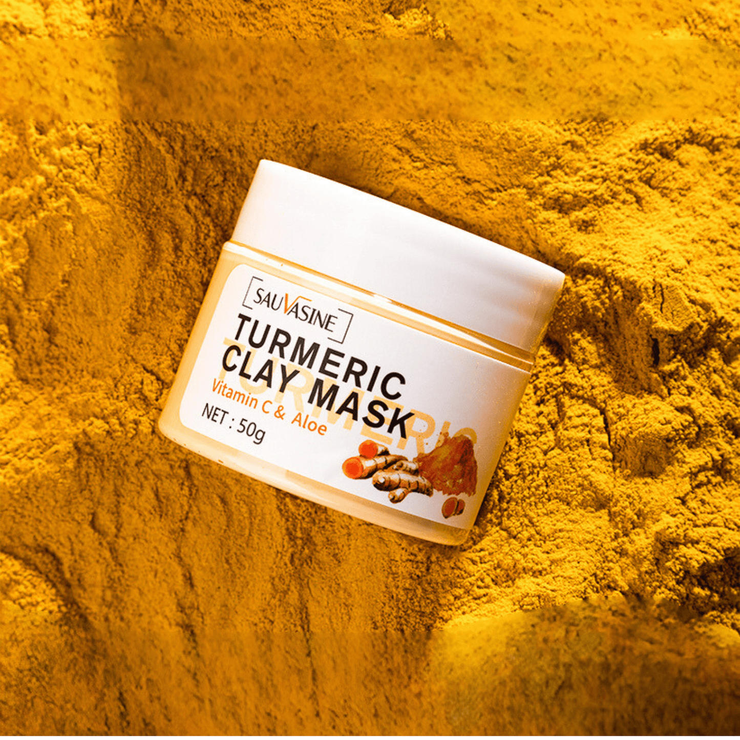 Britains Beauty Turmeric Clay Mask with Vitamin C & Aloe - Anti-Sensitive, Whitening, Acne Removal, Moisturising Facial Mask - 50g - Natural Skin Care for Lifting, Repairing, and Brightening