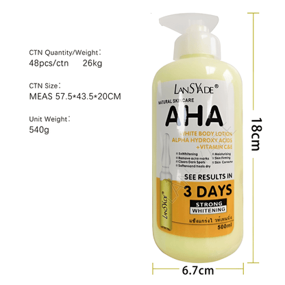 Britain's Beauty AHA Yellow Body Lotion - Alpha Hydroxy Acids + Vitamin C & E, 500ml - Skin Whitening, Moisturizing, Acne Mark Removal, and Skin Firming