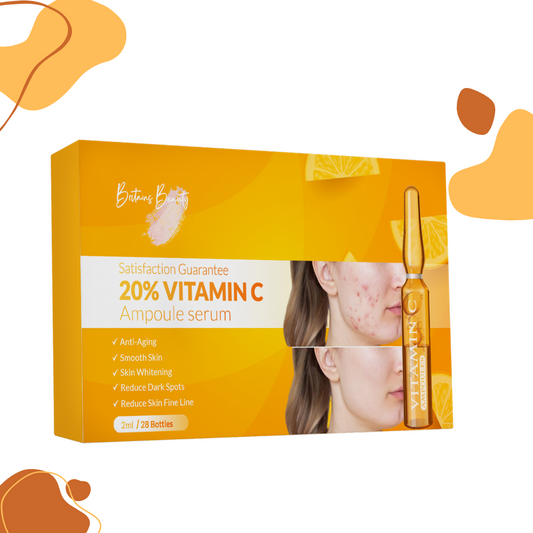 Britains Beauty Vitamin C Ampoule Serum - 20% Potent Vitamin C for Anti-Aging, Skin Whitening, Dark Spot Reduction, Smooth Skin, Fine Line Reduction - 28 Bottles x 2ml