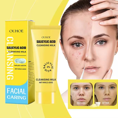Salicylic Acid 2% Cleansing Milk - Deep Facial Cleanser for Acne-Prone Skin, Gentle Exfoliation, Oil Control, Pore Minimizer, and Skin Smoothing Formula, 80g
