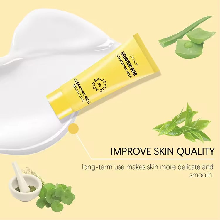 Salicylic Acid 2% Cleansing Milk - Deep Facial Cleanser for Acne-Prone Skin, Gentle Exfoliation, Oil Control, Pore Minimizer, and Skin Smoothing Formula, 80g