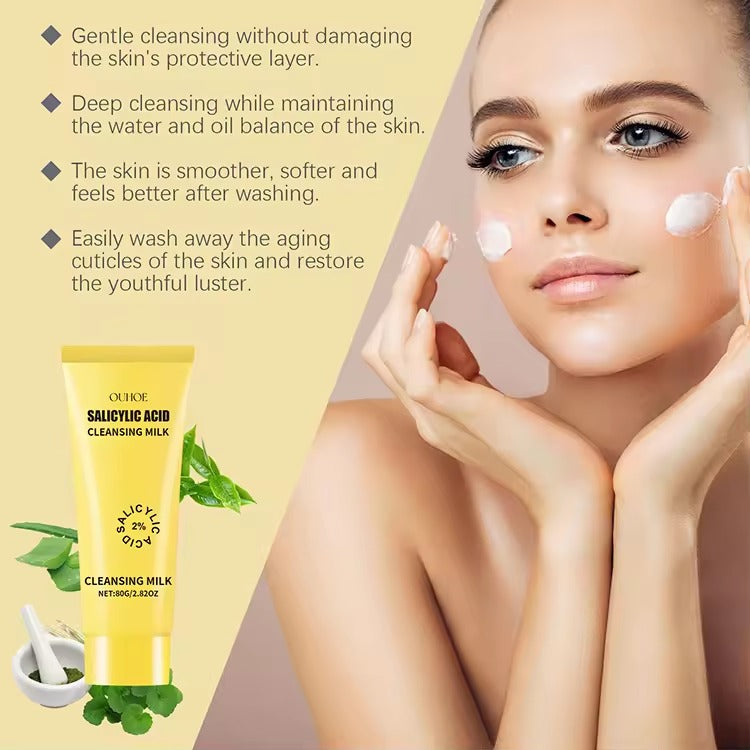 Salicylic Acid 2% Cleansing Milk - Deep Facial Cleanser for Acne-Prone Skin, Gentle Exfoliation, Oil Control, Pore Minimizer, and Skin Smoothing Formula, 80g