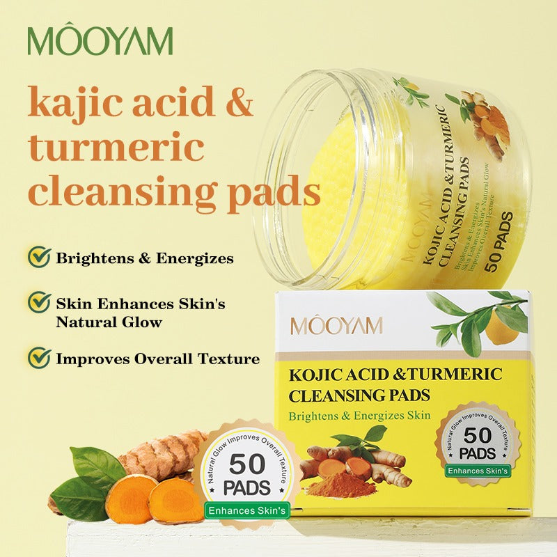 Kojic Acid & Turmeric Cleansing Pads - 50 Pads for Brightening, Natural Glow, and Improving Texture