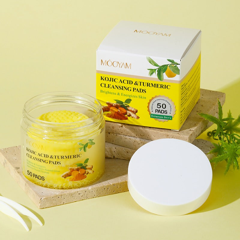 Kojic Acid & Turmeric Cleansing Pads - 50 Pads for Brightening, Natural Glow, and Improving Texture