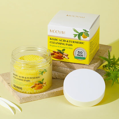 Kojic Acid & Turmeric Cleansing Pads - 50 Pads for Brightening, Natural Glow, and Improving Texture
