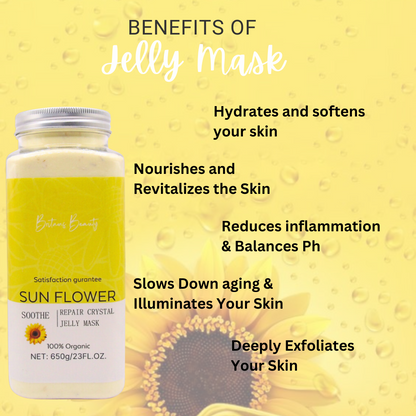 Sunflower Soothe & Repair Crystal Jelly Mask by Britain's Beauty - Hydrating Organic Facial Treatment, Enhances Skin Radiance and Texture, 650g/23FL.OZ